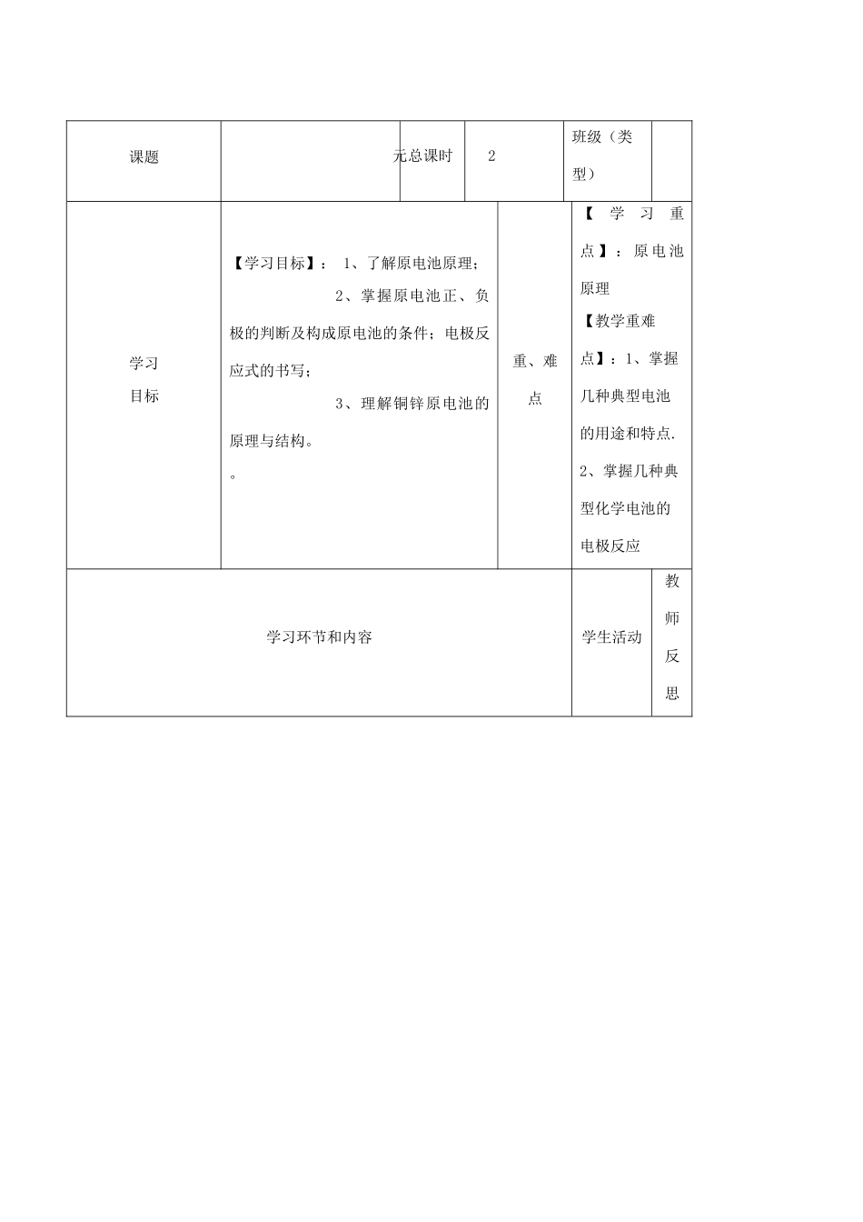 高中化学下学期第一周教学设计-人教版高中全册化学教案_第1页