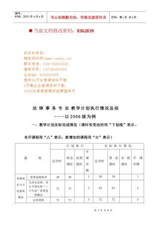 法律事务专业教学计划执行情况总结报告