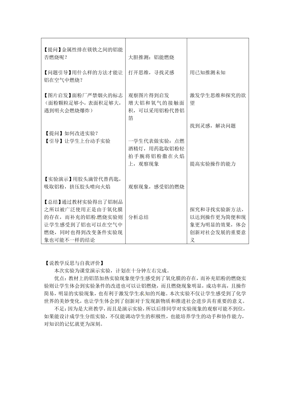 高中化学 铝与氧气的反应实验说课稿 新人教版-新人教版高中全册化学教案_第3页