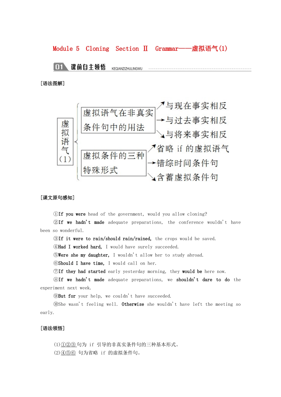 高中英语 Module 5 Cloning Section Ⅱ Grammar—虚拟语气（1）教案 外研版选修6-外研版高二选修6英语教案_第1页
