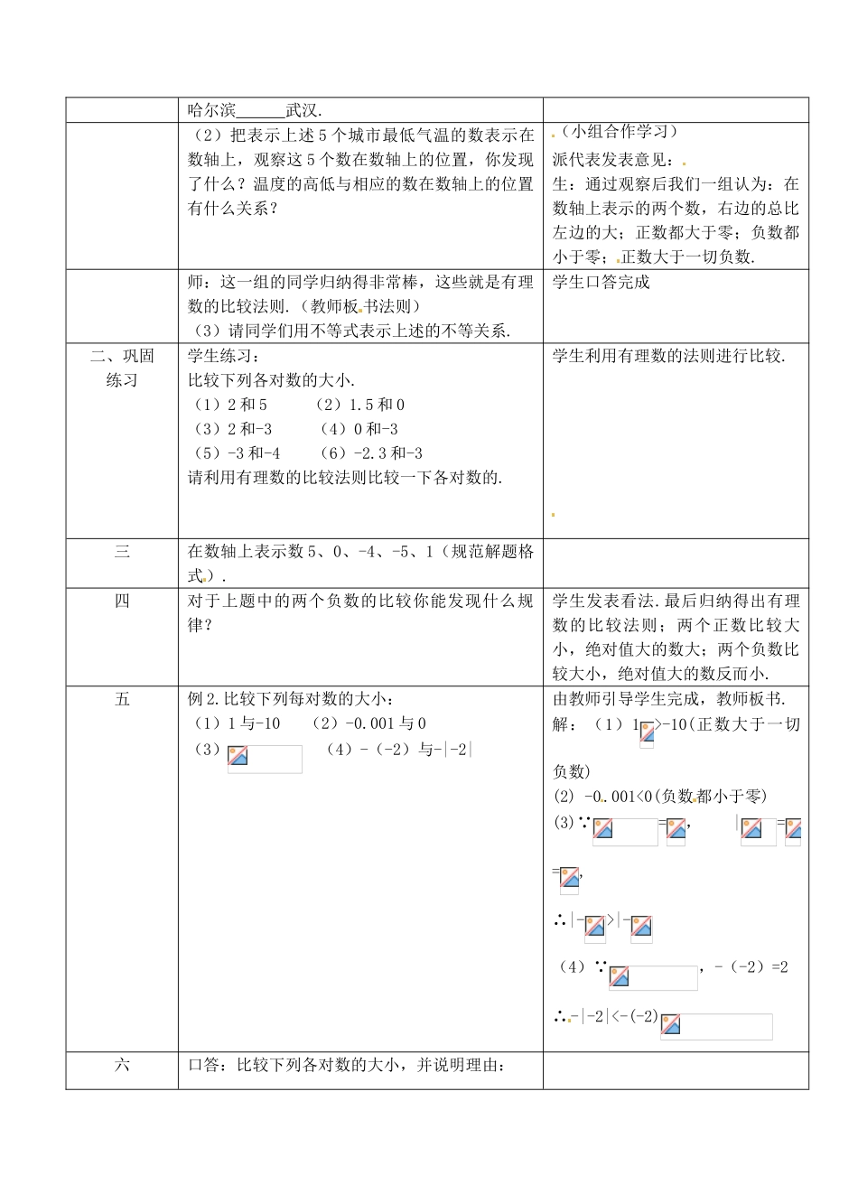 浙江省永嘉县桥下镇瓯渠中学七年级数学上册 有理数大小的比较教案 浙教版_第2页