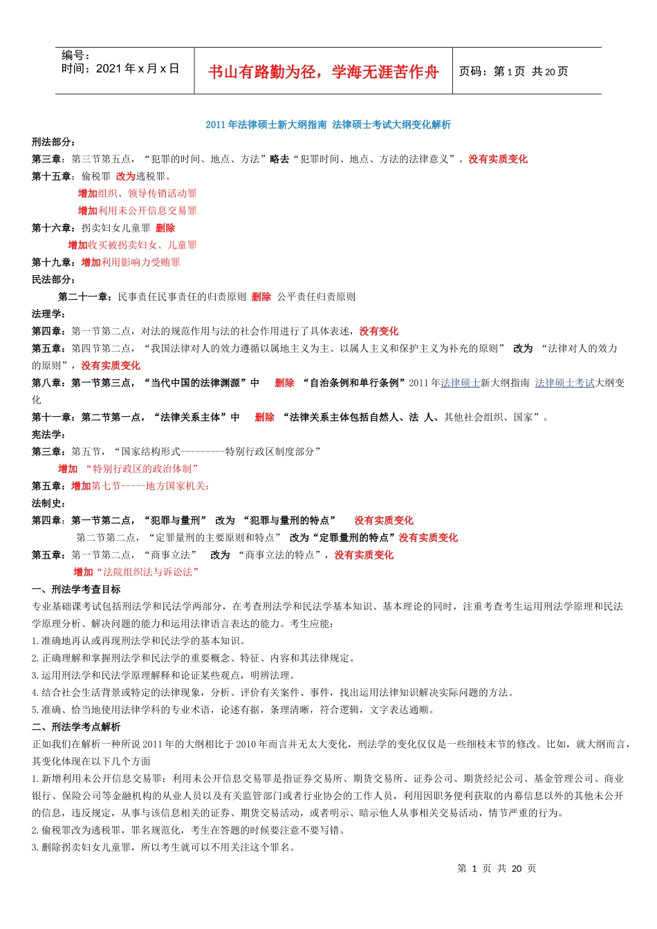 XXXX年法律硕士新大纲指南_法律硕士考试大纲变化解析_法硕大纲增删_第1页