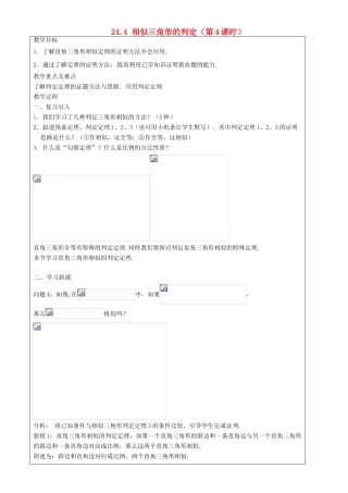 上海市罗泾中学九年级数学上册 24.4 相似三角形的判定（第4课时）教案 沪教版五四制