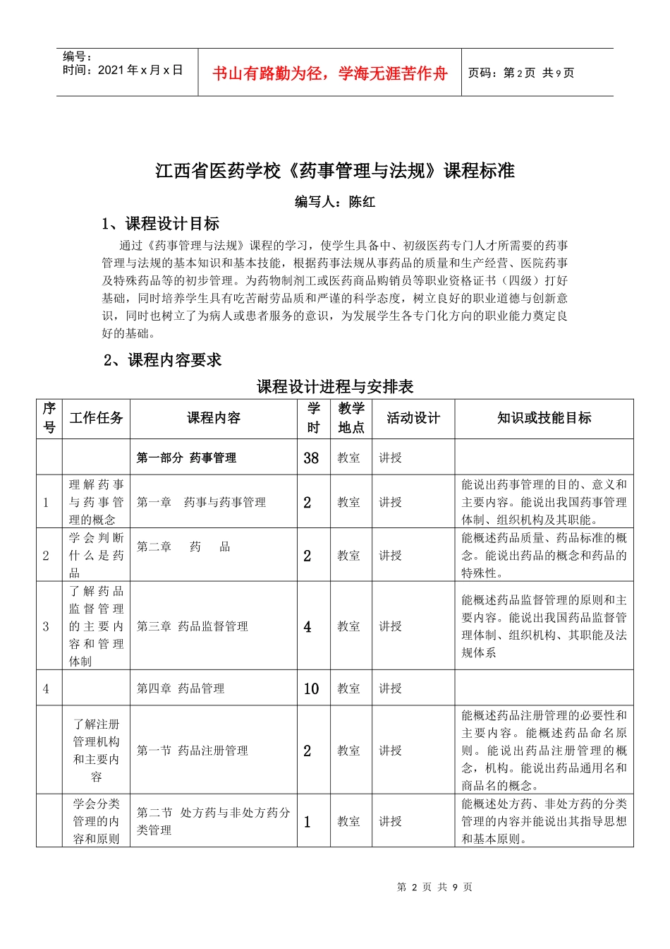 药事管理与法规课程标准_第2页