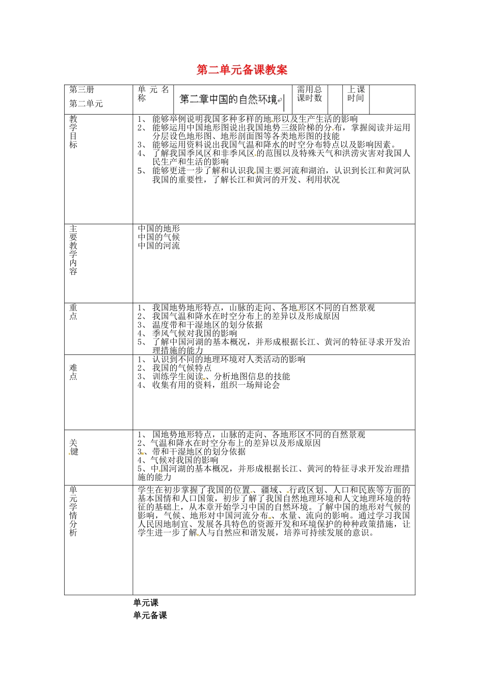 山东省邹平县实验中学八年级地理上册 第二单元备课教案 湘教版_第1页
