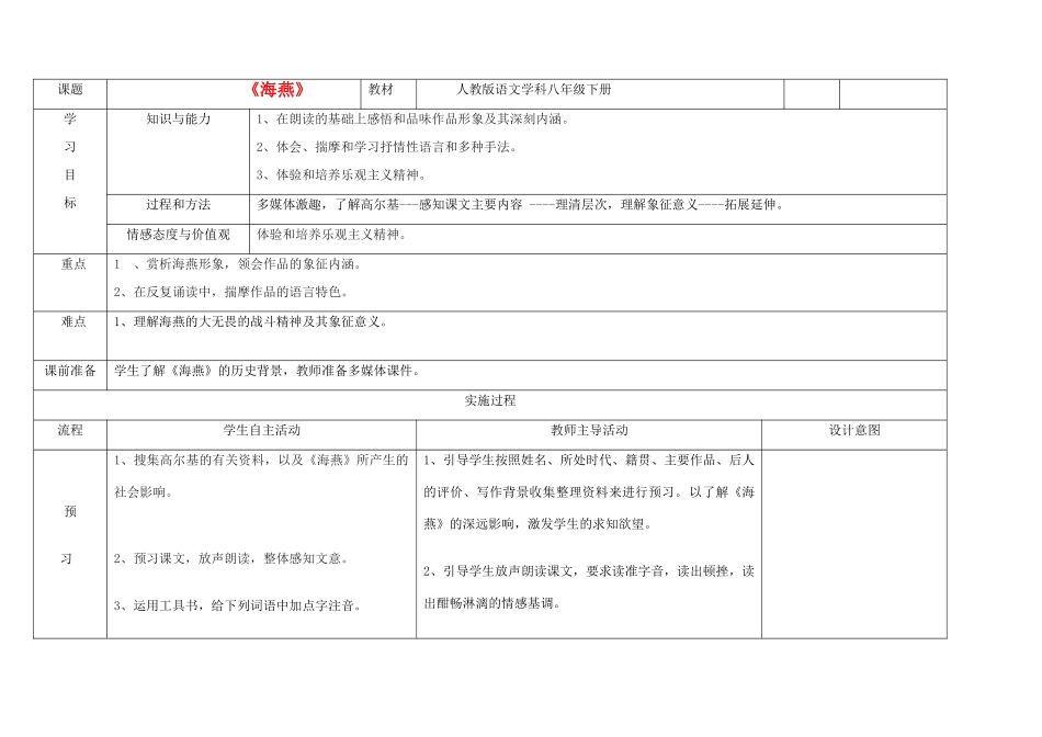 八年级语文下册 海燕教案41 人教新课标版_第1页