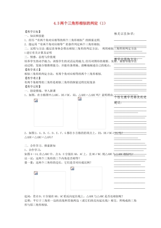 浙江省温州市瓯海区实验中学九年级数学上册 4.3《两个三角形相似的条件》教案（1） 浙教版