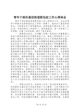 青年干部在基层街道联包驻工作心得体会