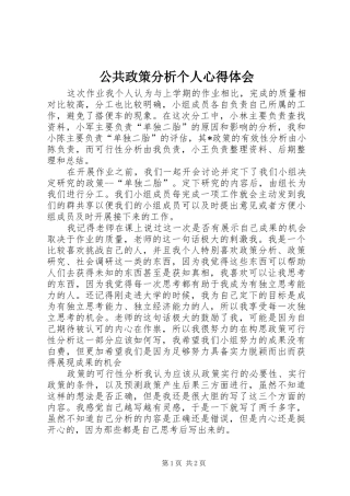 公共政策分析个人心得体会