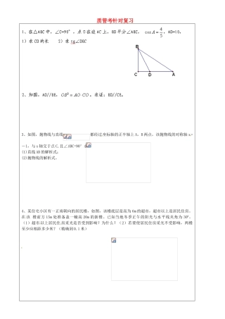 上海市罗泾中学九年级数学上册 质管考针对复习3（无答案） 沪教版五四制