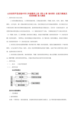 山东省邹平县实验中学八年级数学上册《第12章 轴对称》总复习教案及经典例题 新人教版