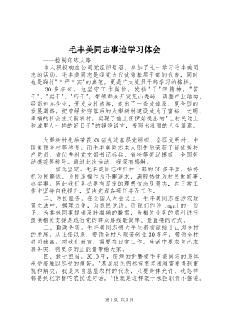 毛丰美同志事迹学习体会