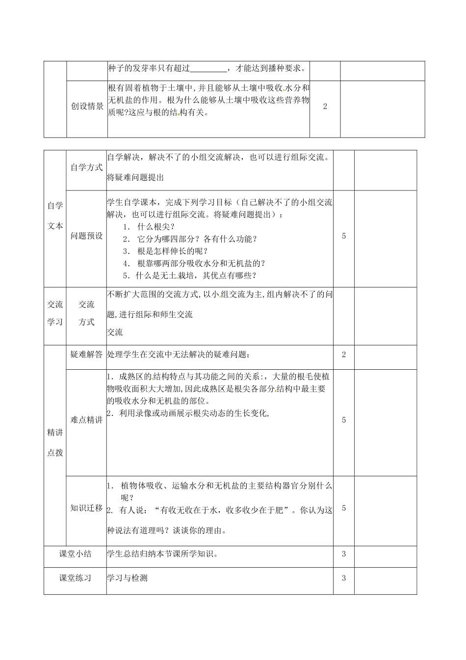 山东省邹平县实验中学八年级生物上册《4.2.5 根的结构与功能》教案 济南版_第2页