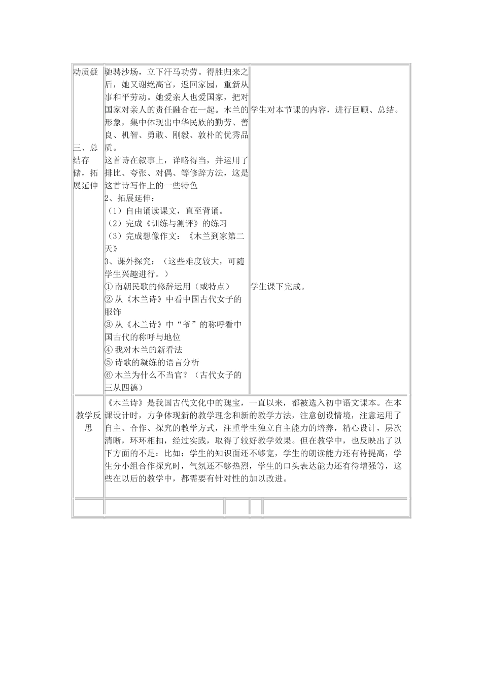 （秋季版）七年级语文上册 第六单元 22 木兰诗教案 语文版-语文版初中七年级上册语文教案_第3页