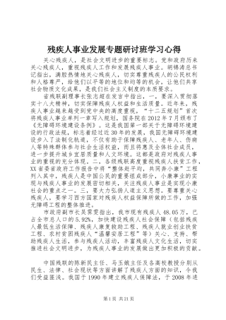 残疾人事业发展专题研讨班学习心得