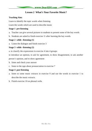 英语北师大版必修6 Unit18 Beauty Lesson 2 What＇s your favourite music