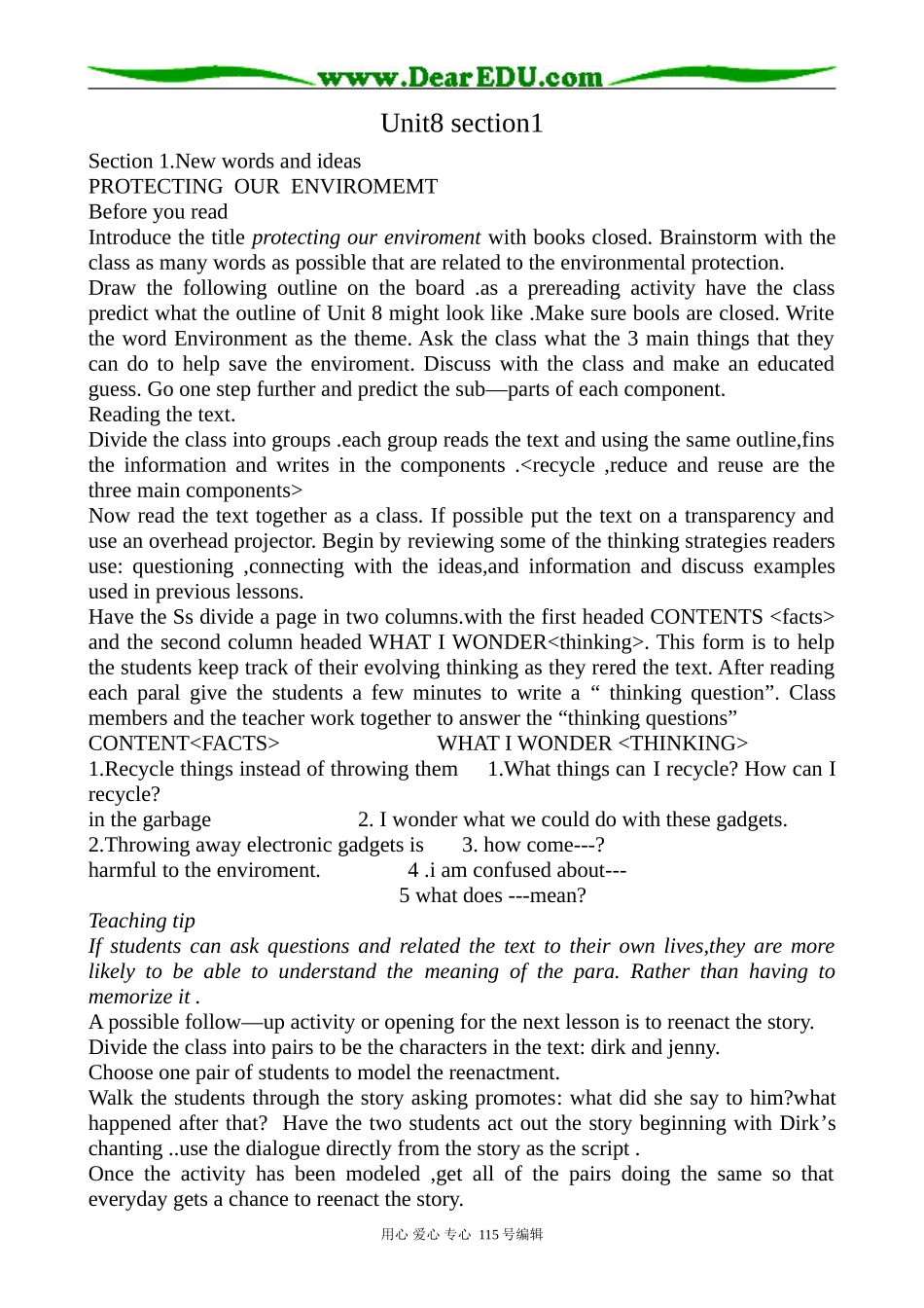 冀教版高中英语必修3Unit8 Protecting the Environment Section1_第1页