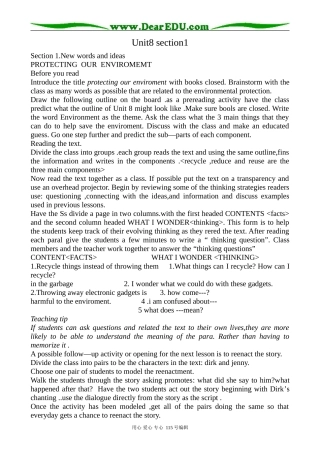 冀教版高中英语必修3Unit8 Protecting the Environment Section1