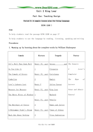 高中英语Unit 2 King Lear(part 1)--Period 3 Using Language
