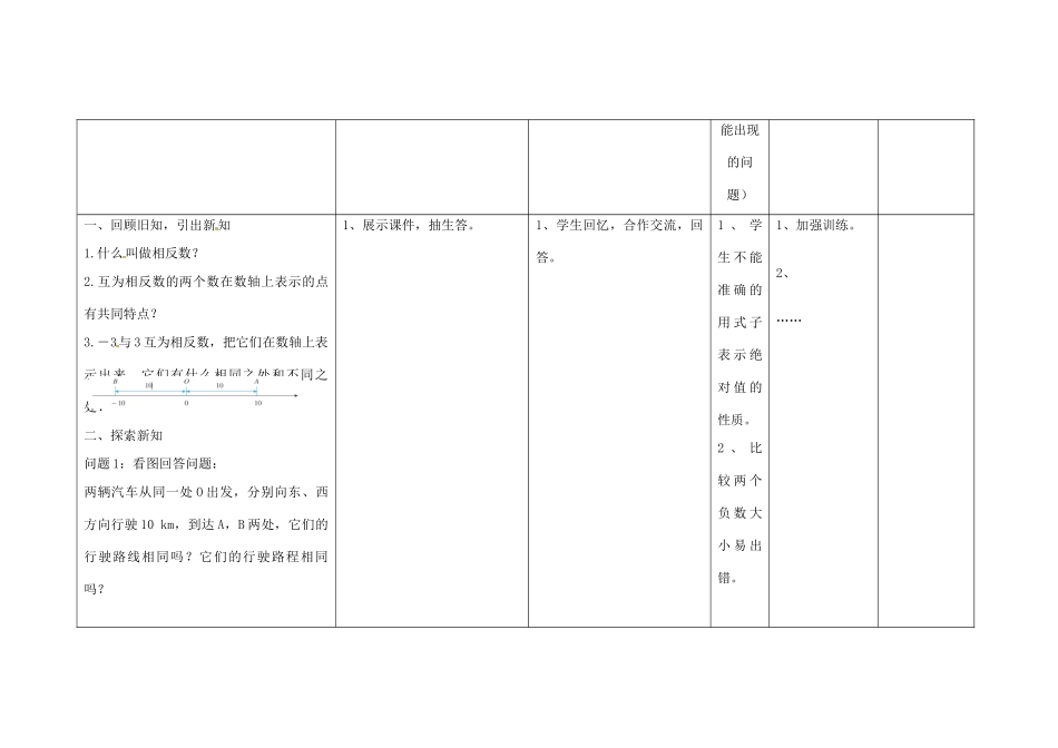 四川省华蓥市明月镇七年级数学上册 1.2.4 绝对值教案 （新版）新人教版_第2页