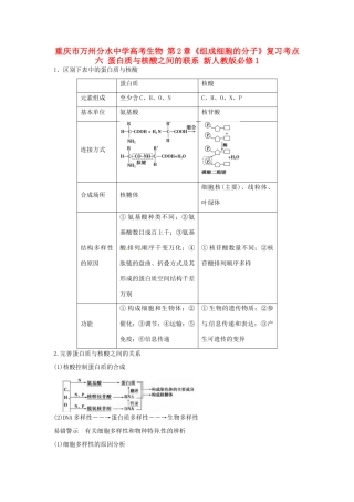 重庆市万州分水中学高考生物 第2章《组成细胞的分子》复习考点六 蛋白质与核酸之间的联系 新人教版必修1