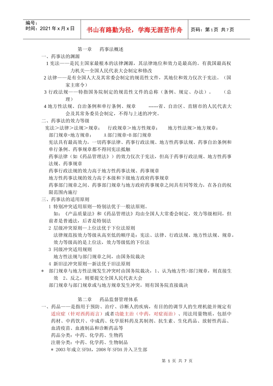 药事法规(中国药科大学 中药资源与开发)_第1页