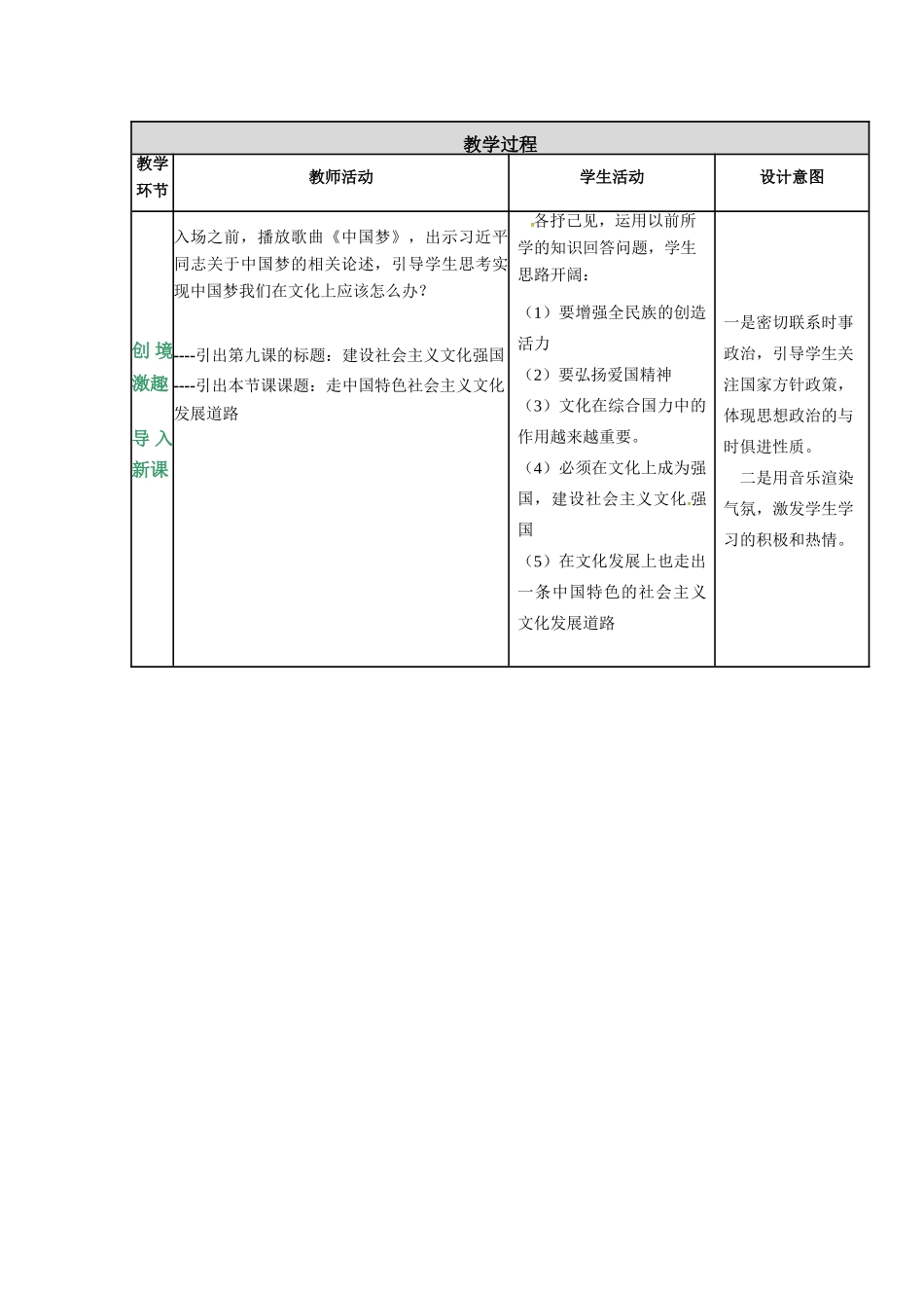 四川省宜宾市一中高二政治《走中国特色社会主义文化发展道路》教学设计-人教版高二全册政治教案_第2页