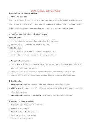 高中英语 Unit5 Lesson2 Beijing Opera教案 新人教版必修1-新人教版高一必修1英语教案