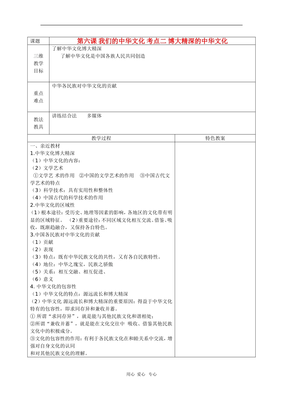 高中政治文化生活第六课高考教案  考点二 博大精深的中华文化_第1页