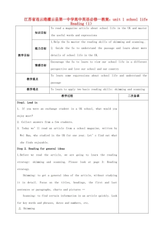 江苏省连云港灌云县第一中学高中英语 unit 1 school life  Reading（1）教案 牛津版必修1