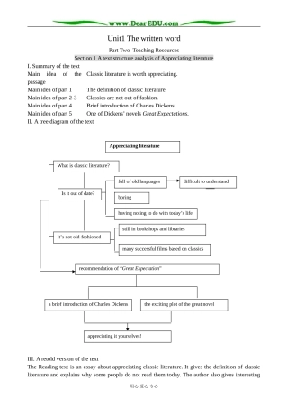 牛津版英语选修8 Unit1 The written word--Section 1 A text structure analysis of Appreciating literature 