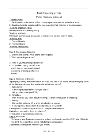 高中英语Unit 2 Sporting events--Welcome to the unit牛津版必修四