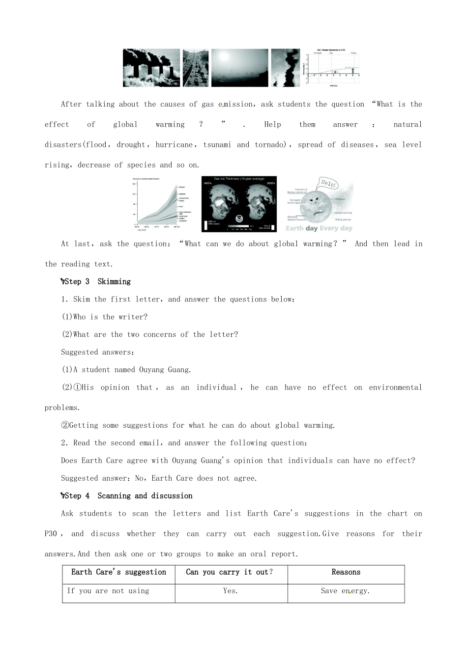 云南省弥勒县庆来中学高中英语 Unit 4 Global warming Period 5 Reading and Writing优秀教案 新人教版选修6_第3页