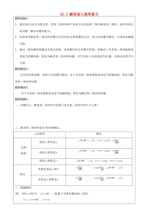 上海市罗泾中学九年级数学上册 25.3 解直角三角形复习教案 沪教版五四制