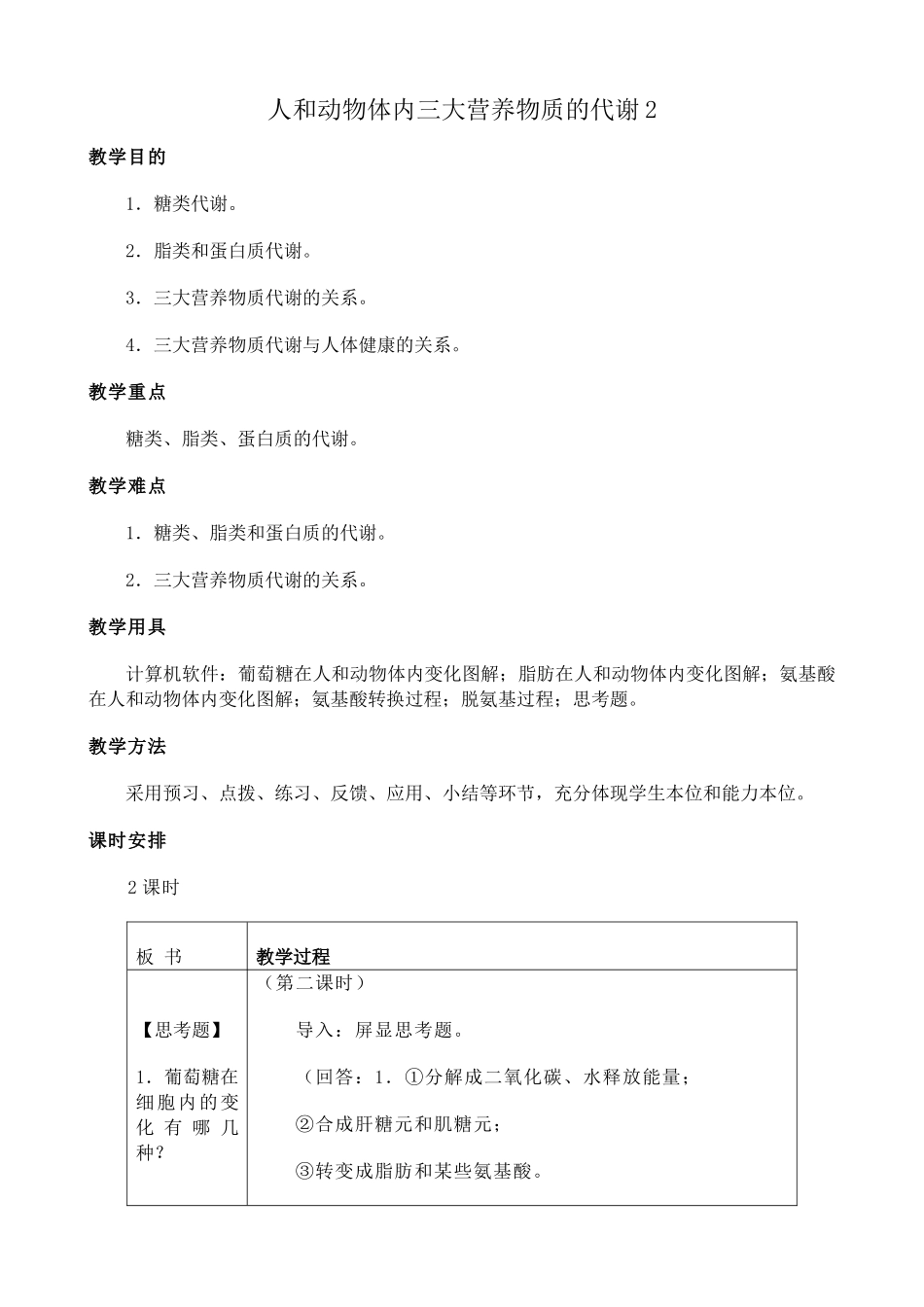 人教版高中生物必修1人和动物体内三大营养物质的代谢 第二课时_第1页