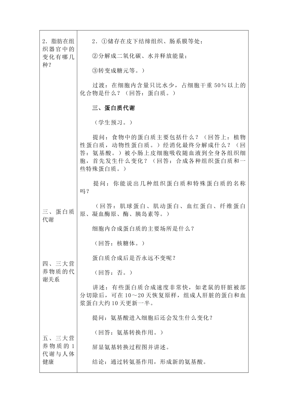 人教版高中生物必修1人和动物体内三大营养物质的代谢 第二课时_第2页