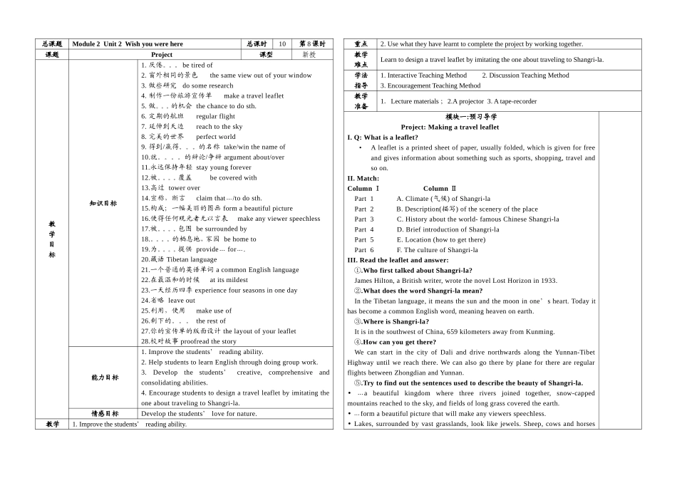 高中英语Module 2 Unit 2 Project (学生用)教案牛津版必修2_第1页