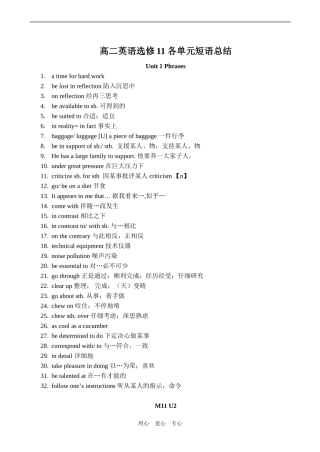 高二英语选修11 各单元短语总结