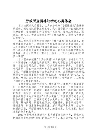 劳教所查漏补缺活动心得体会