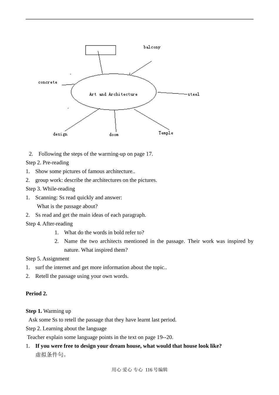 高二英语 Teaching plan of Unit3 Art and Architecture_第2页