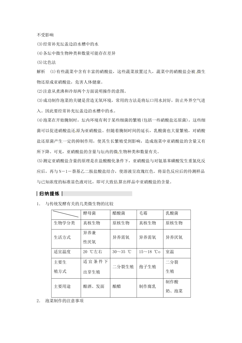 重庆市万州分水中学高考生物 复习考点二 制作泡菜并检测亚硝酸盐含量 新人教版选修1_第3页