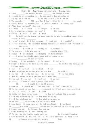 人教版高中英语第三册Unit10 American Literature--Exercises