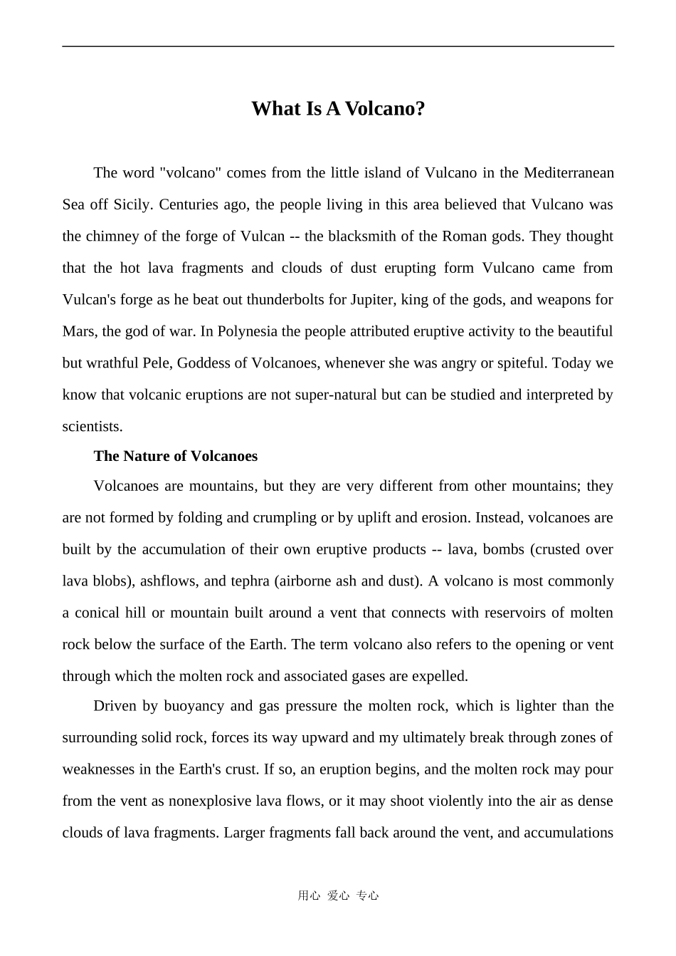 高中英语Unit5 The power of nature文章 Volcano人教版选修六_第1页
