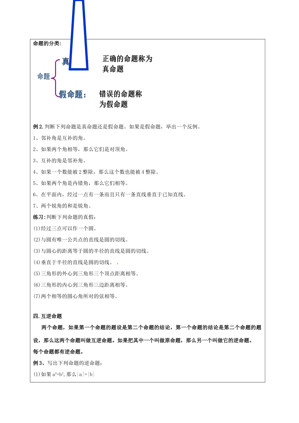 中考数学 命题、定理、证明复习教案 苏科版-苏科版初中九年级全册数学教案_第3页