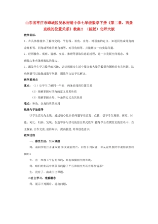 山东省枣庄市峄城区吴林街道中学七年级数学下册《第二章，两条直线的位置关系》教案2 （新版）北师大版
