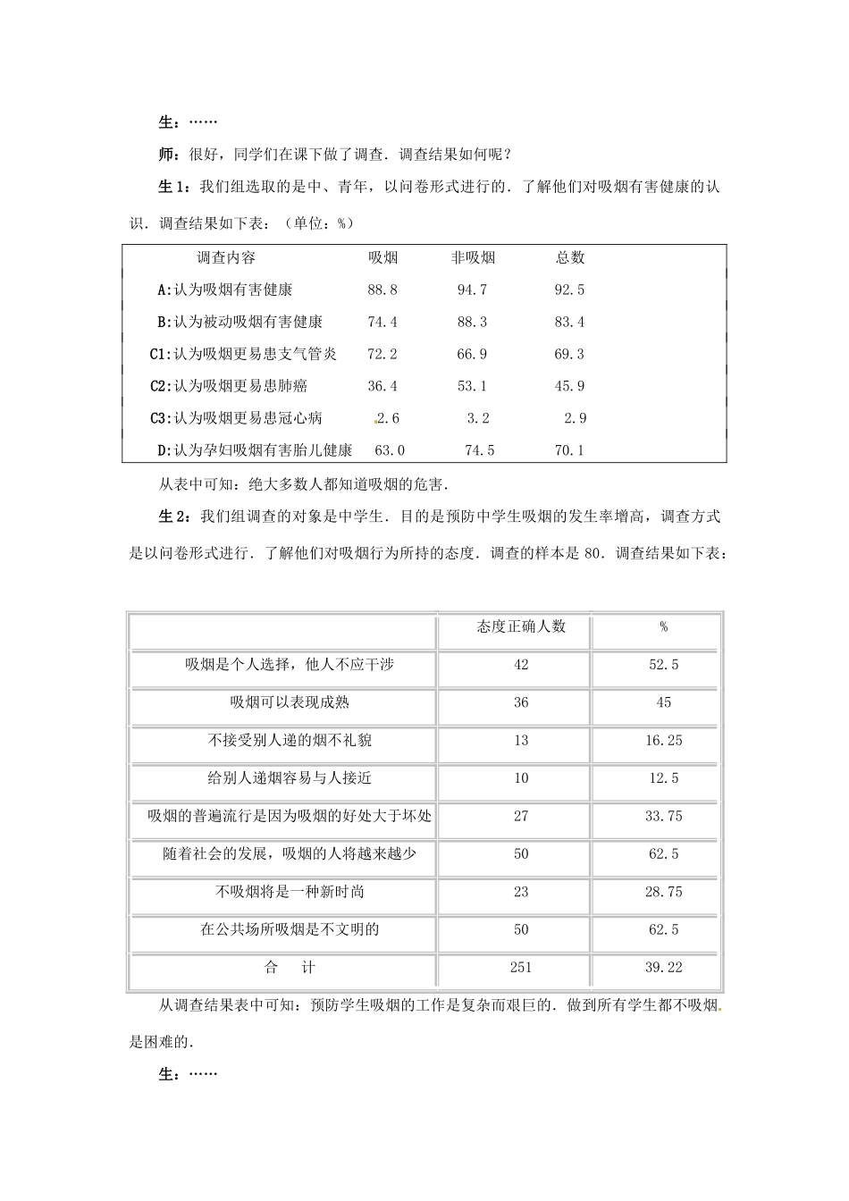 山东省枣庄市峄城区吴林街道中学八年级数学下册 第六章课题学习 吸烟的危害教案 北师大版_第3页