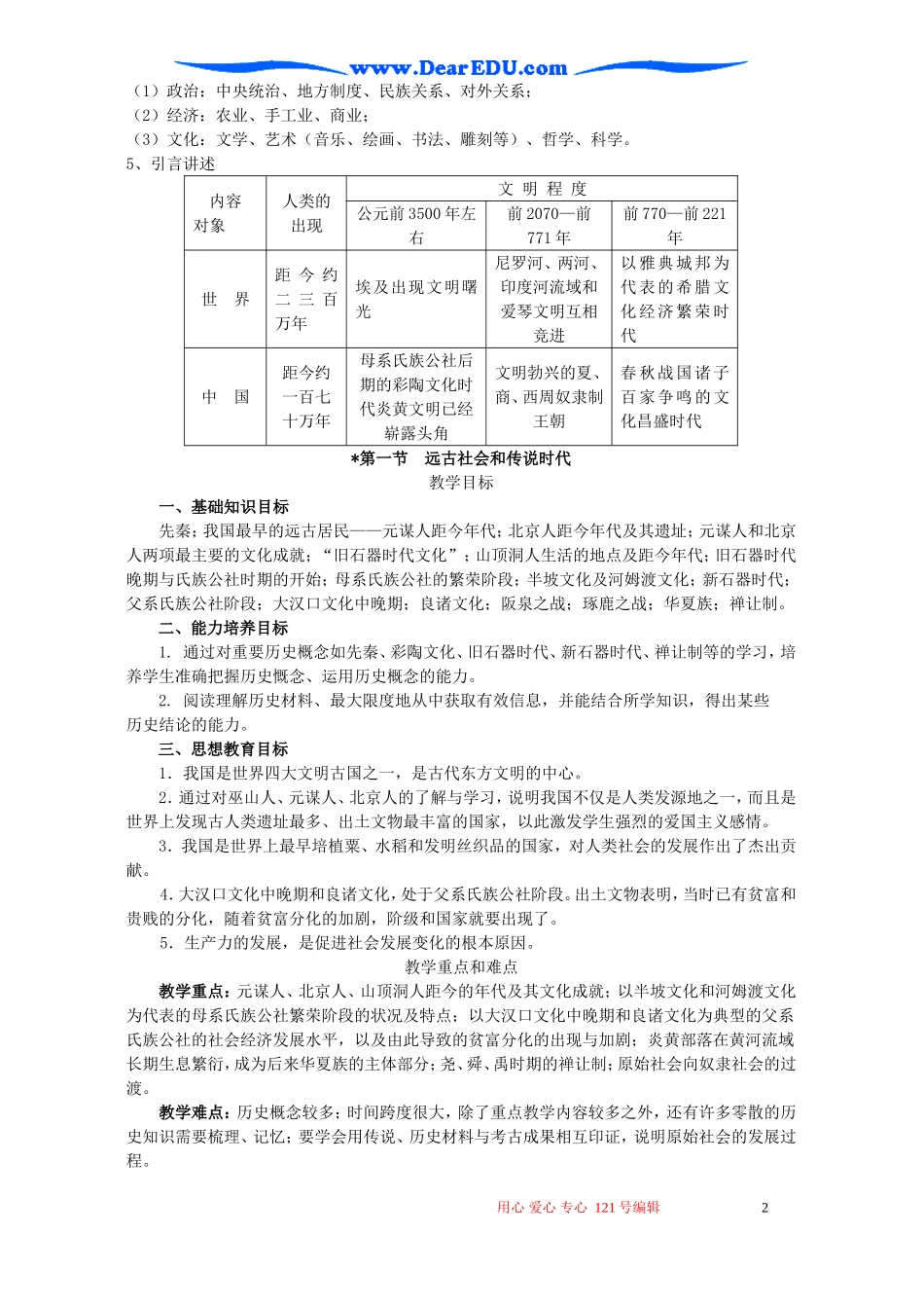 高三历史第一章祖国历史的开篇 先秦教案_第2页