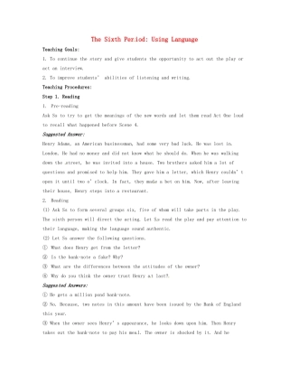 高中英语《Unit3 The Million Pound Bank Note》教案（6）新人教版必修3-新人教版高一必修3英语教案