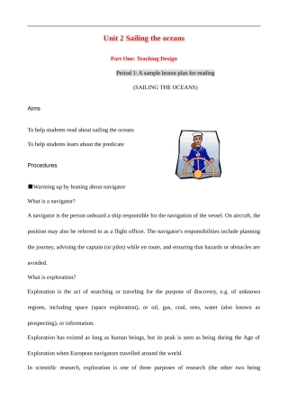 高中英语Unit 2 Sailing the oceans--Reading 人教版选修九