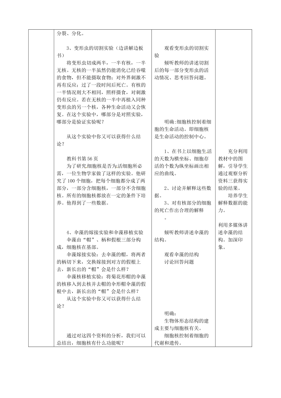 河北省辛集三中高中生物《3.3细胞核 系统的控制中心》教案 新人教版必修1_第3页